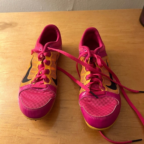 Nike Women's Pink and Orange Running Spikes - Picture 1 of 3